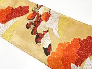 アンティーク　笠松に菊・桐模様織り出し袋帯（着用可）